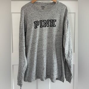 Victoria’s Secret PINK Small Logo Melange Marled Gray Long Sleeve Oversized Tee